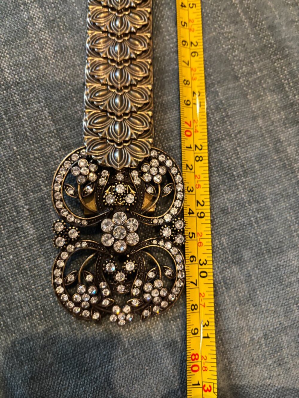 Kelli Kouri Goldtone Metal Plate Stretch Belt, Crystal  Rhinestone Buckle - Picture 6 of 12